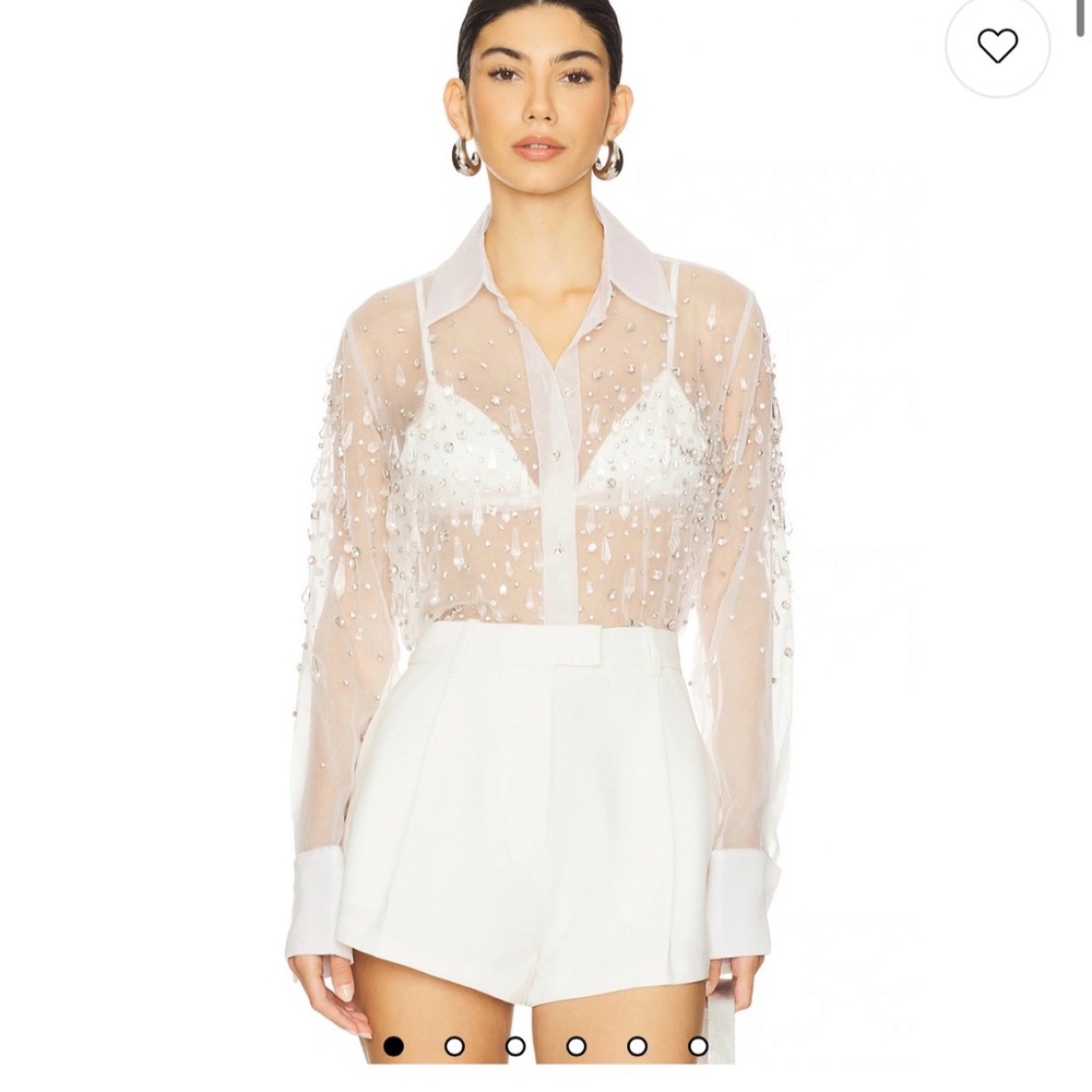 Retrofete Sheer White Embellished Blouse